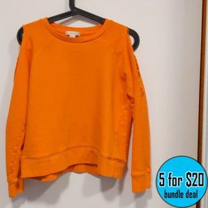 Cropped Cut Out Sleeves Orange Sweater